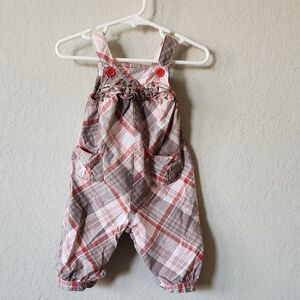 Child of Mine Made By Carter's Pink and Brown Plaid Strap Overalls
